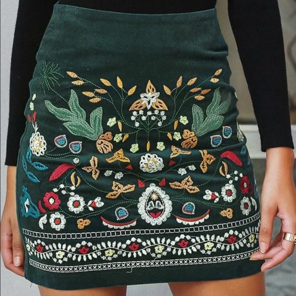 Simplee | Corduroy Embroidery Embellished Mini Skirt - Picture 1 of 4